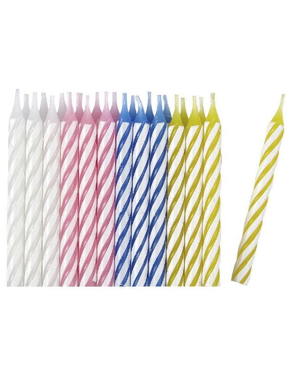 Multicolour Stripe Metallic Spiral Candles (24pk)