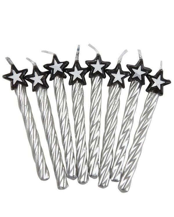 Silver Candles with Star (8pk)