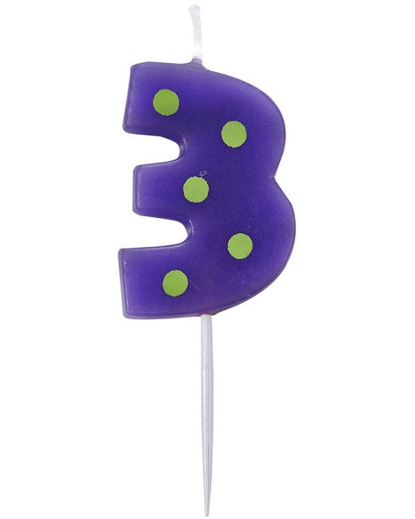 Dots &amp; Stripes Number 3 Candle - 4.5cm