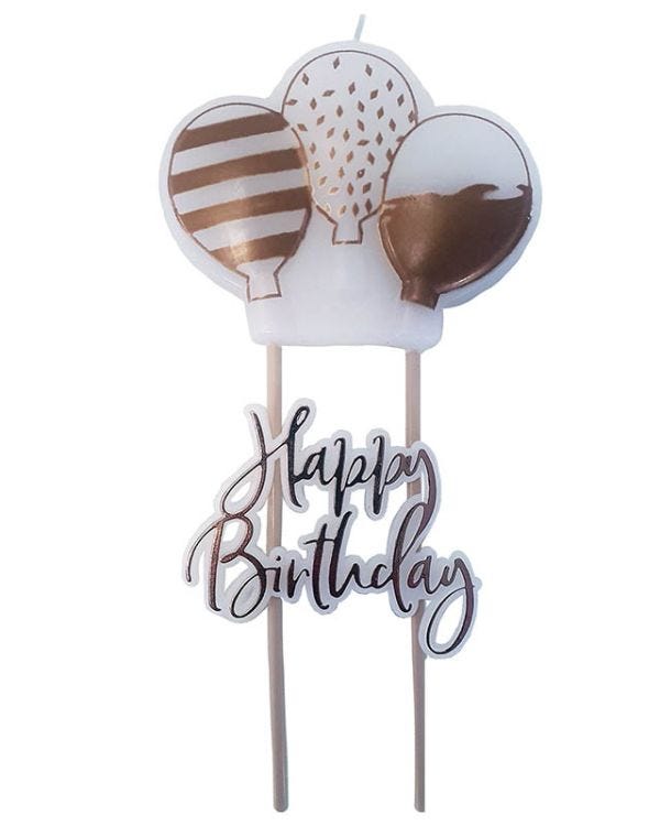 Happy Birthday Rose Gold Balloons Candle