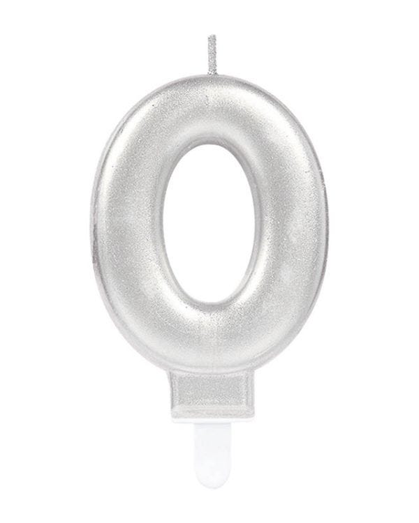 Silver Metallic Finish Number 0 Candle