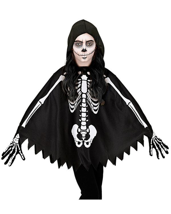 Skeleton Hooded Poncho - Child