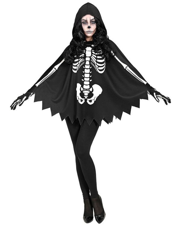Skeleton Hooded Poncho - Adult