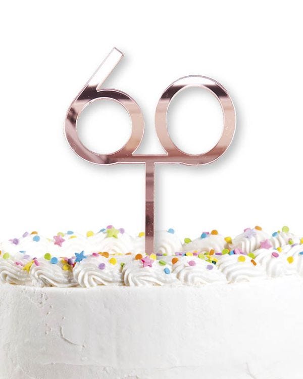 60th Rose Gold Acrylic Cake Topper - 10cmx18cm
