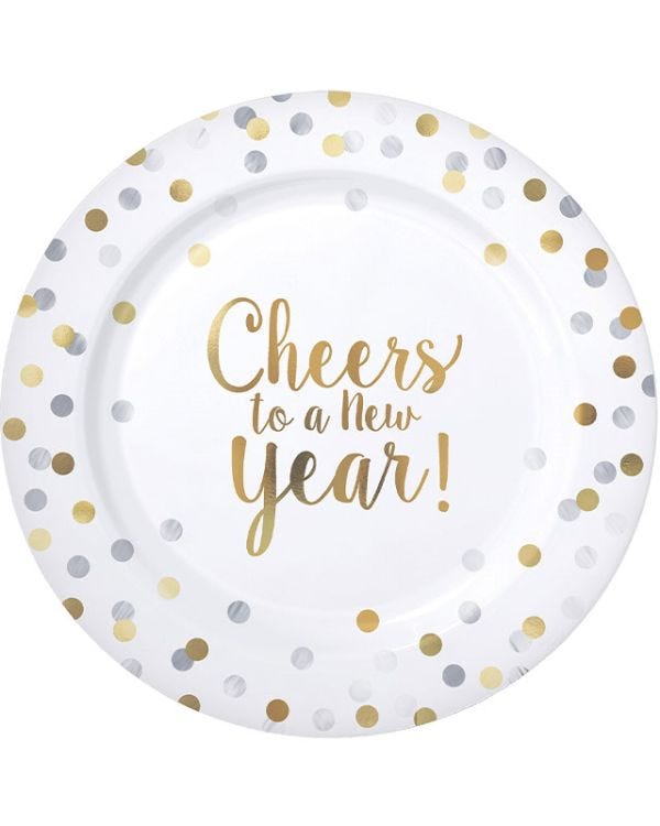 &#039;Cheers to a New Year&#039; Premium Plastic Plates - 26cm (10pk)
