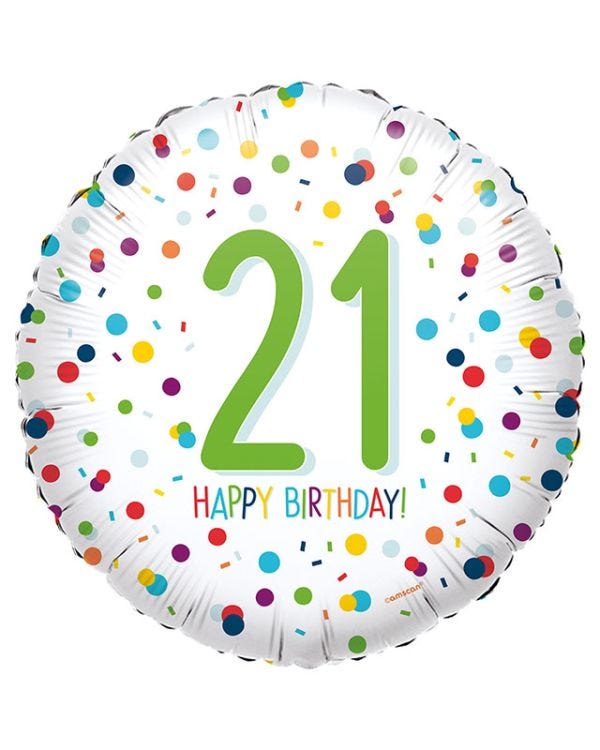 Confetti Birthday Age 21 Balloon - 18&quot; Foil