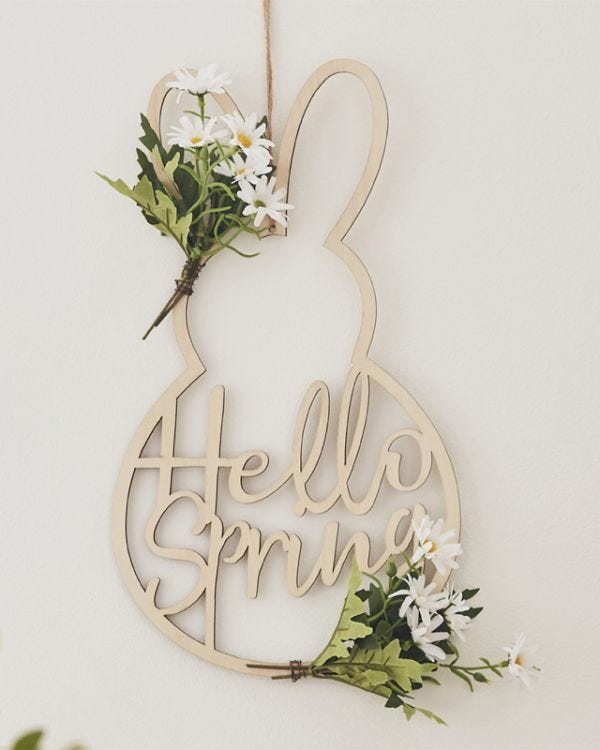 Crazy Daisy Easter Bunny Wooden Wreath - 36cm