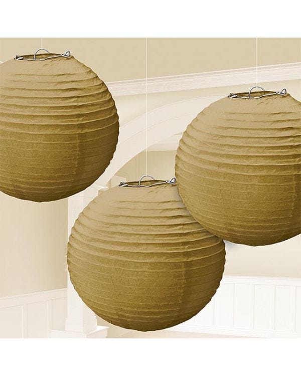 Gold Paper Lanterns - 24cm (3pk)