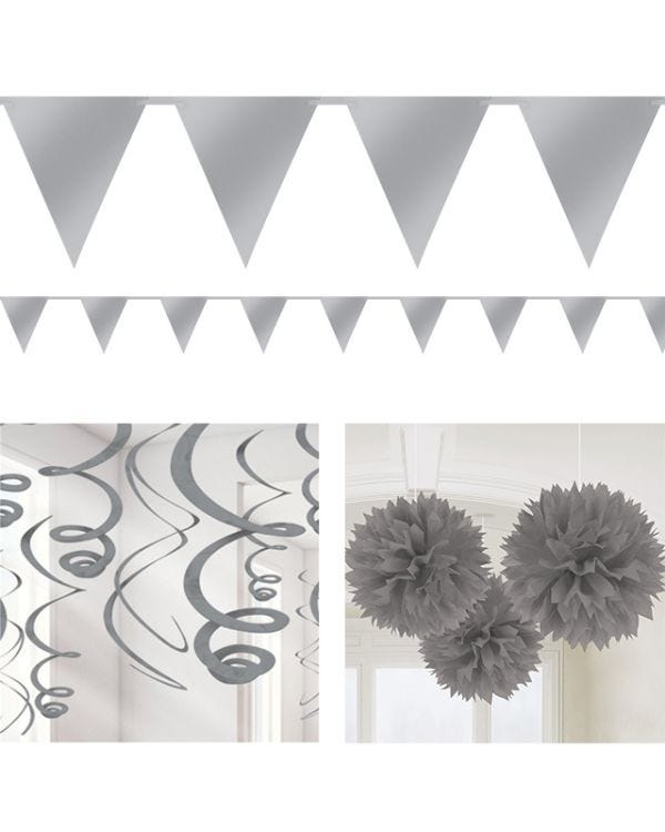 Silver Pom Pom Party Decorating Kit