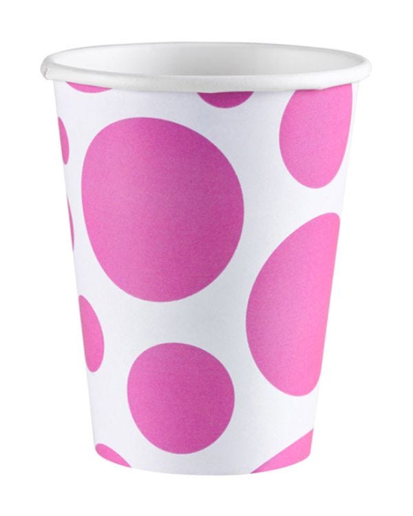 Hot Pink Polka Dot Cups - 266ml Paper Party Cups (8pk)