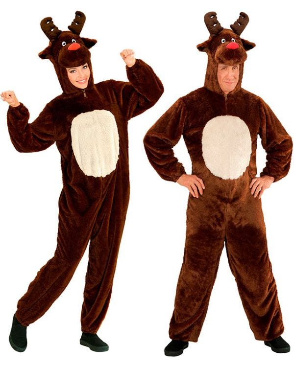 Plush Reindeer Jumpsuit - Adults Costume