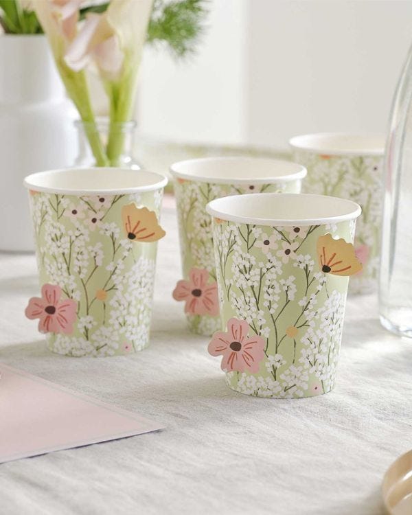 Floral Baby Floral Cut Out Paper Cups (8pk)