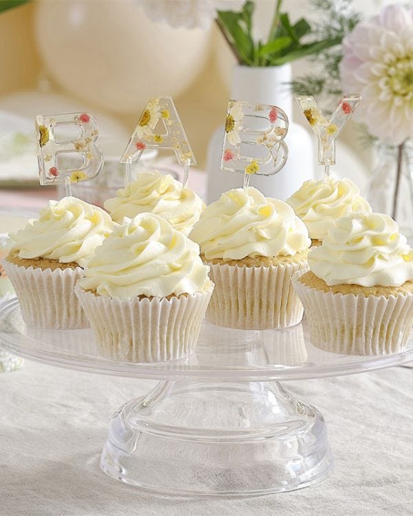 Floral Baby Pressed Flowers &#039;Baby&#039; Cake Topper