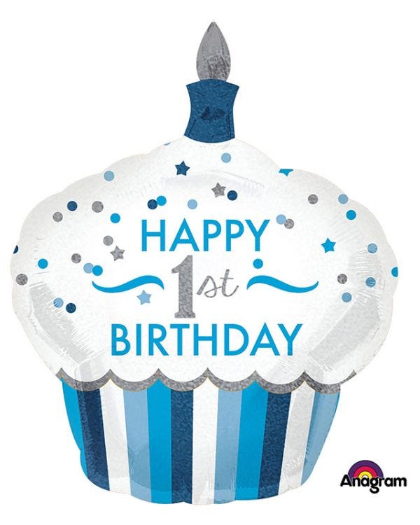 1st Birthday Boy Cupcake Supershape Balloon - 29&quot;