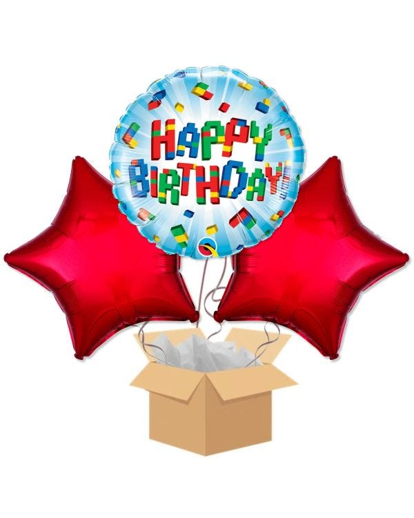 Happy Birthday Exploding Blocks Balloon Bouquet - Delivered Inflated