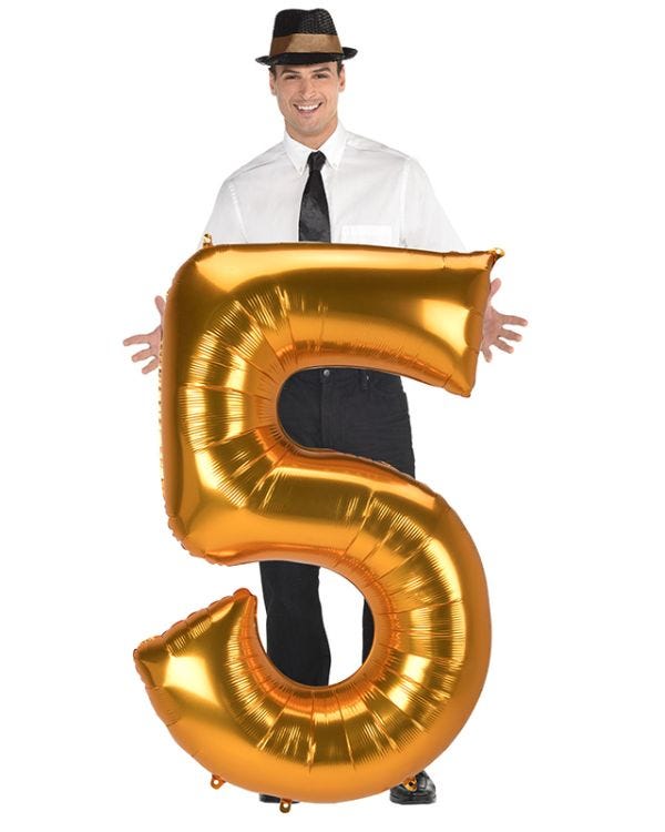 Gold Number 5 Balloon - 53&quot; Foil