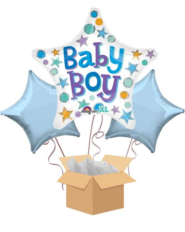 New Baby Boy Blue Stars Balloon Bouquet - Delivered Inflated