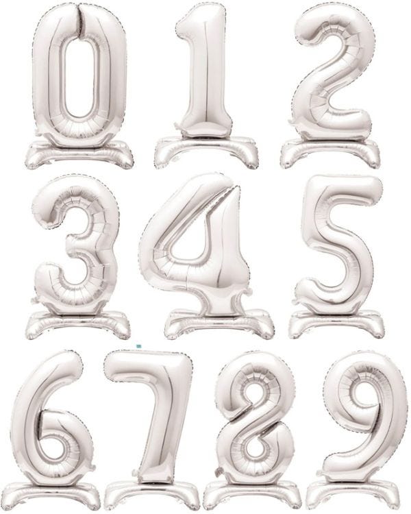 Silver Standing Number Balloons - 30&quot; Air Fill