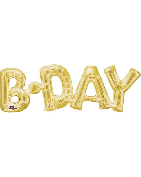 Gold &#039;BDAY&#039; Phrase Foil Balloon - 26&quot; x 9&quot;
