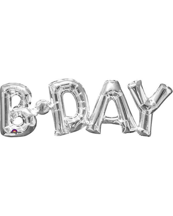 Silver &#039;BDAY&#039; Phrase Foil Balloon - 26&quot; x 9&quot;