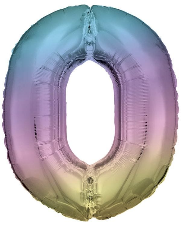Pastel Rainbow Number 0 Balloon - 34&quot; Foil