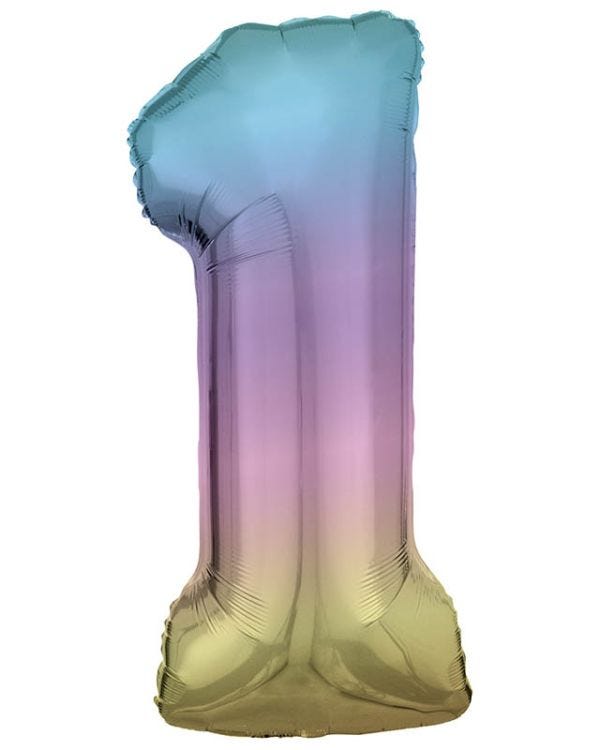 Pastel Rainbow Number 1 Balloon - 34&quot; Foil