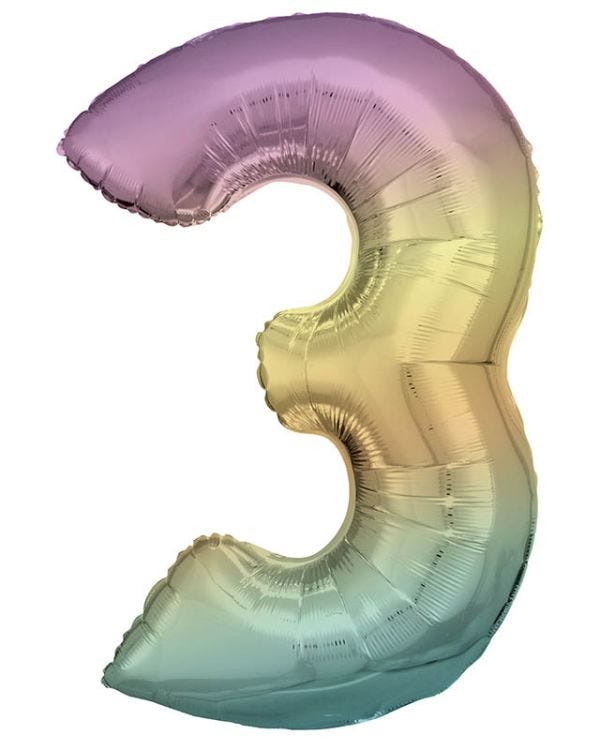 Pastel Rainbow Number 3 Balloon - 34&quot; Foil