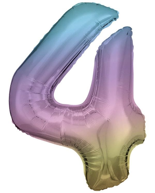 Pastel Rainbow Number 4 Balloon - 34&quot; Foil