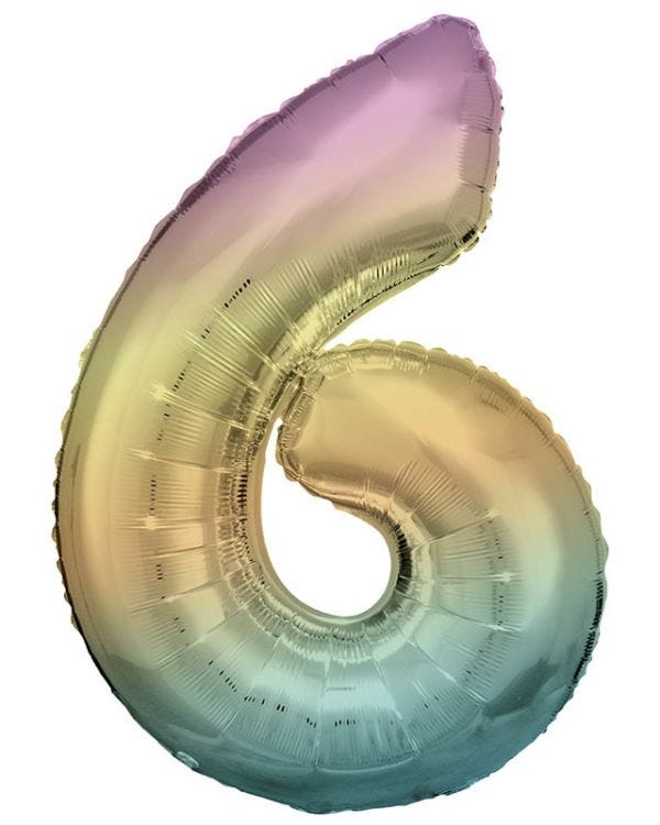 Pastel Rainbow Number 6 Balloon - 34&quot; Foil