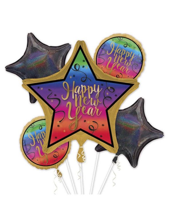 New Year Colourful Foil Balloon Bouquet (5pcs)