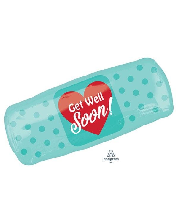 Get Well Soon BandAid Supershape Balloon - 15&quot; x 29&quot; Foil