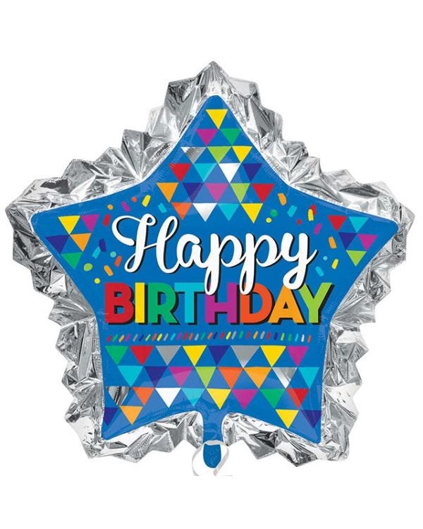 Happy Birthday Sketchy Supershape Balloon - 34&quot; x 32&quot; Foil