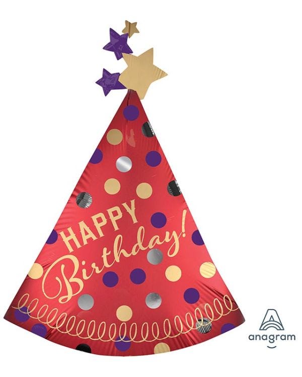 Happy Birthday Red Party Hat Supershape Balloon - 27&quot; x 36&quot; Foil