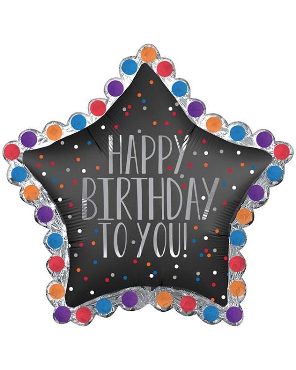 Happy Birthday Satin Star Supershape Balloon - 34&quot; x 32&quot; Foil