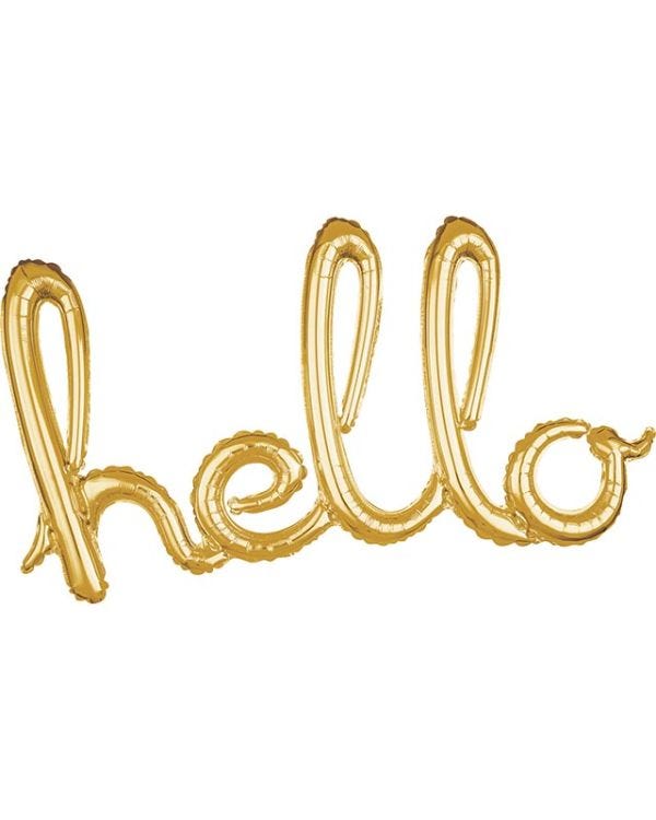 Hello Gold Script Phrase Foil Balloon - 23&quot; x 19&quot;