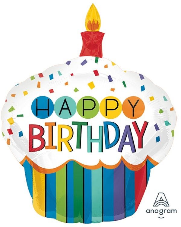 Rainbow Birthday Cupcake Supershape Balloon - 29&quot; x 36&quot; Foil