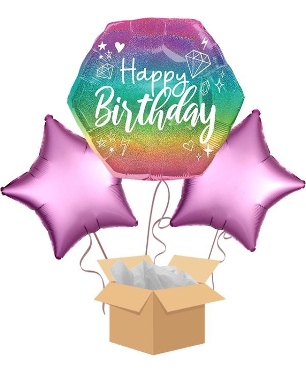 Large Happy Birthday Sparkle Balloon Bouquet - Delivered Inflated