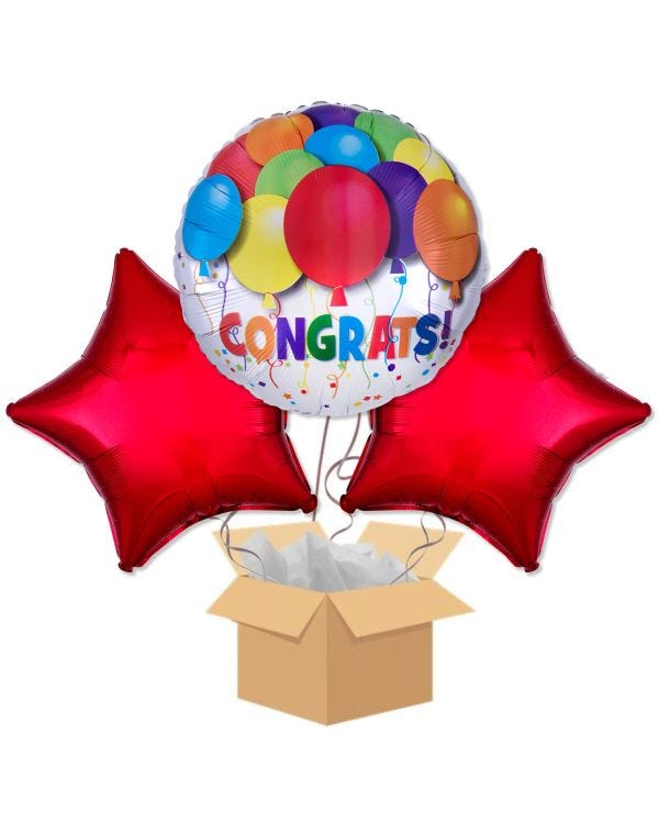 Red Congratulations Balloon Bouquet - Delivered Inflated