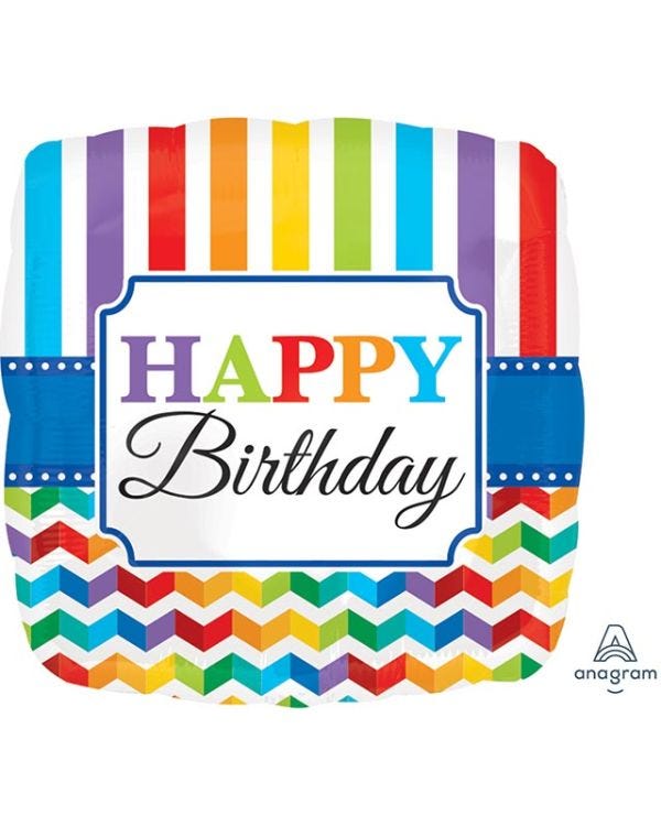 Happy Birthday Chevron Stripes Balloon - 18&quot; Foil