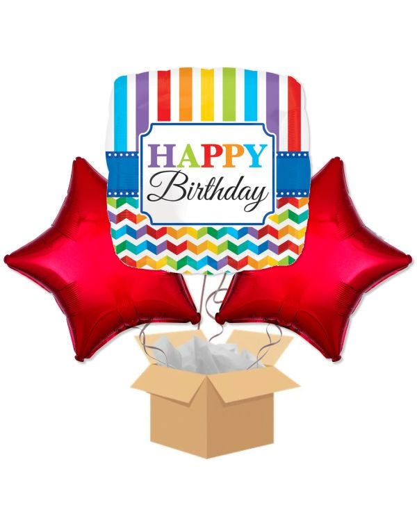 Happy Birthday Chevron Stripes Balloon Bouquet - Delivered Inflated