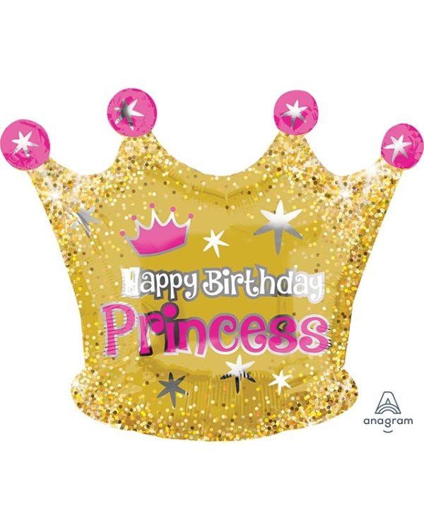 Happy Birthday Princess Gold Crown Balloon - 20&quot; Foil