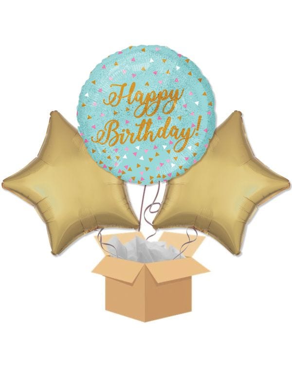 Happy Birthday Aqua  Balloon Bouquet - Delivered Inflated