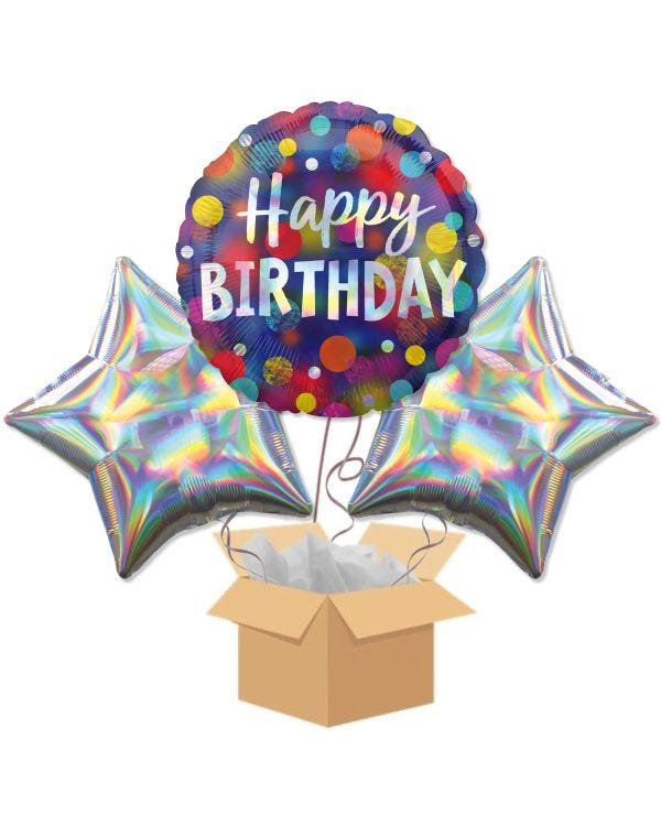 Happy Birthday Iridescent Balloon Bouquet - Delivered Inflated