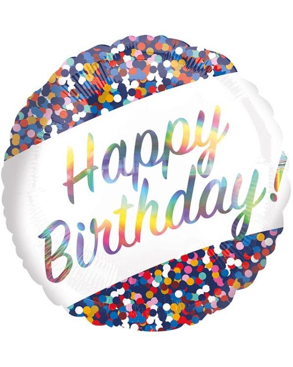 Confetti Holographic Happy Birthday Balloon - 18&quot; Foil