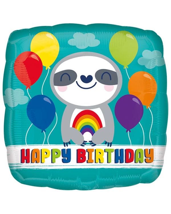 Happy Birthday Rainbow Sloth Balloon - 18&quot; Foil