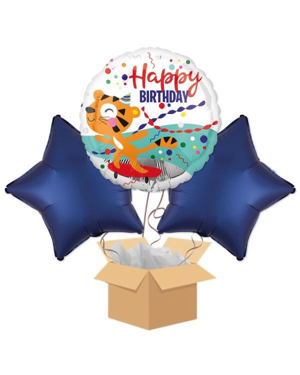 Happy Birthday Tiger Balloon Bouquet - Delivered Inflated
