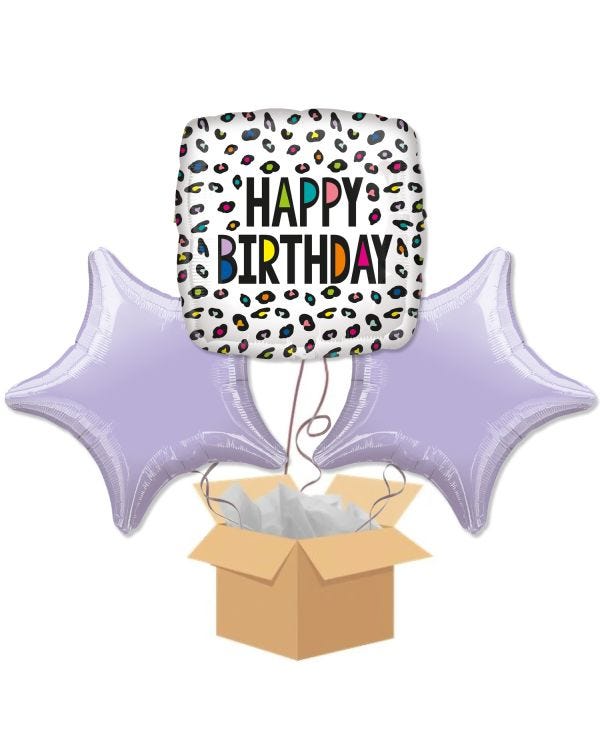 Happy Birthday Rainbow Leopard Balloon Bouquet - Delivered Inflated