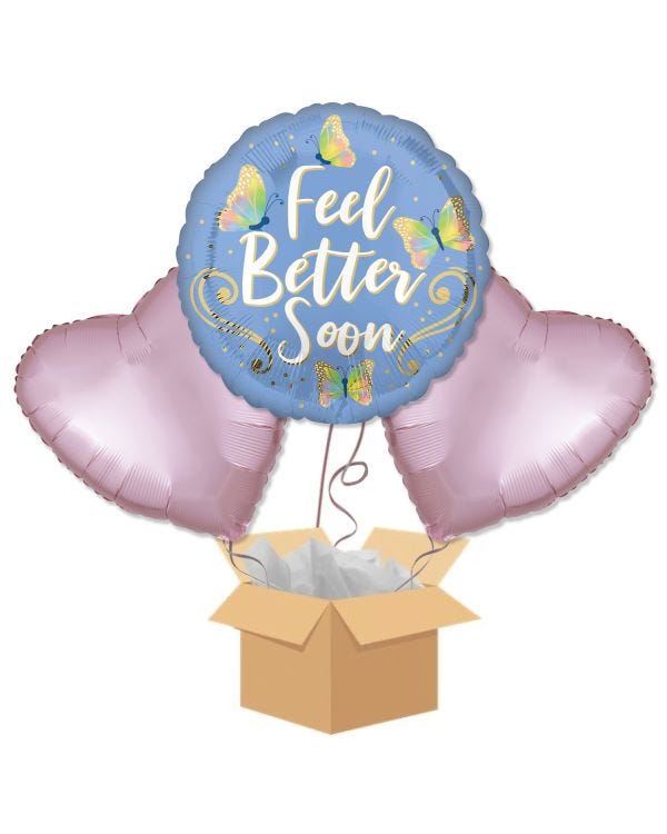 Feel Better Soon Butterflies Balloon Bouquet - Delivered Inflated