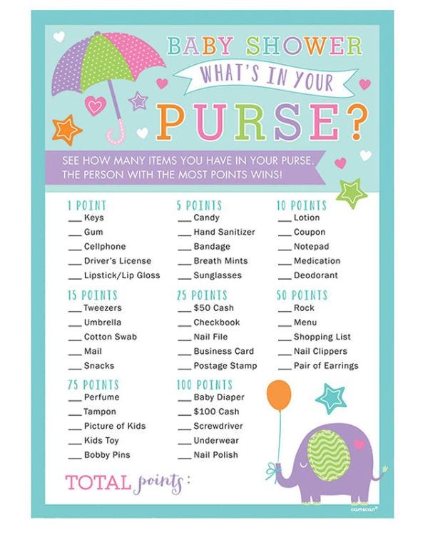 Baby Shower &#039;What&#039;s in Your Purse?&#039; Game