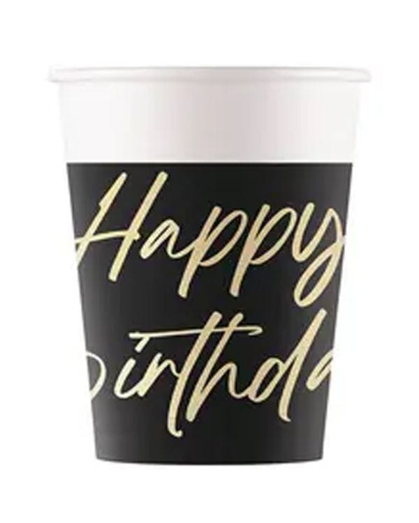 Black &amp; Gold Happy Birthday Cups (8pk)